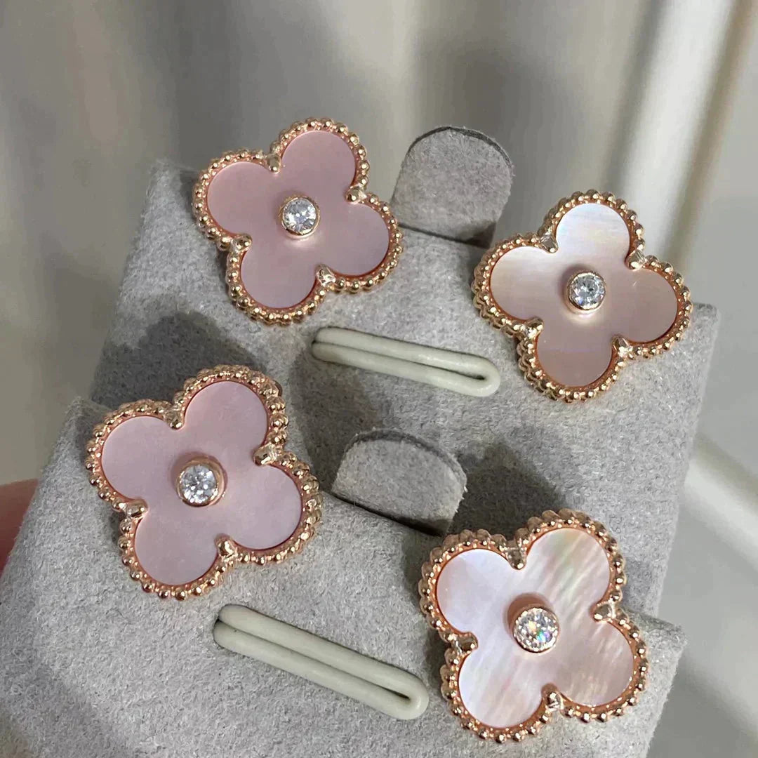 ¡®Lume Jewels¡¯CLOVER MEDIUM 1 MOTIFS PINK MOP DIAMOND EARRINGS