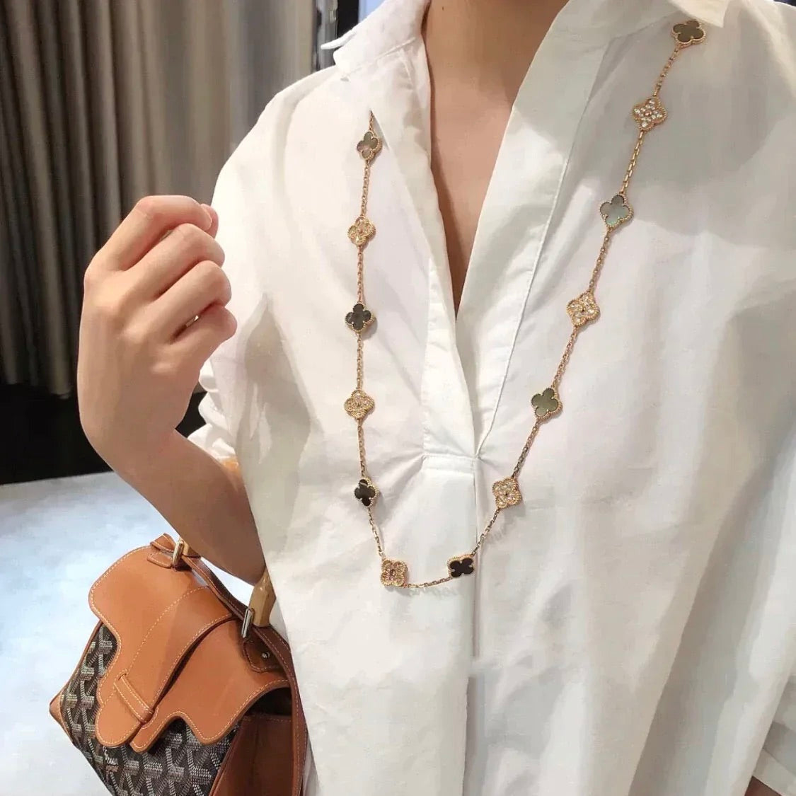 ¡®Lume Jewels¡¯CLOVER 20 MOTIFS DARK MOP DIAMOND NECKLACE