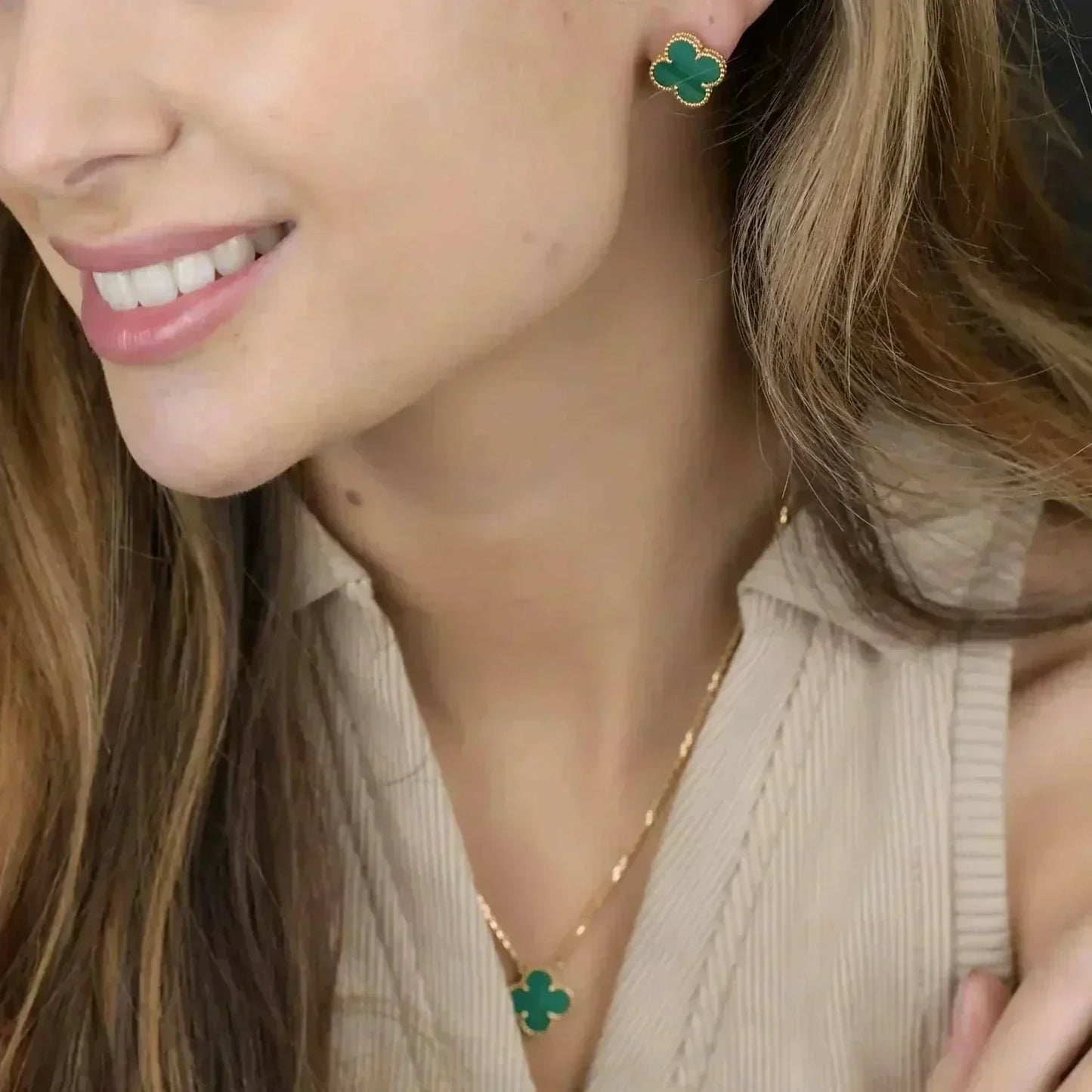 ¡®Lume Jewels¡¯CLOVER MINI 9.5MM MALACHITE EARRINGS