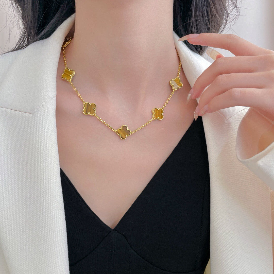 ¡®Lume Jewels¡¯CLOVER 10 MOTIFS TIGER EYE NECKLACE