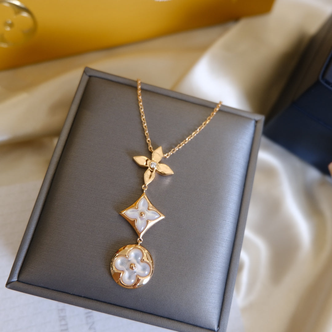 ¡®Lume Jewels¡¯COLOR BLOSSOM LARIAT NECKLACE PINK GOLD WHITE MOTHER PEARL AND DIAMOND