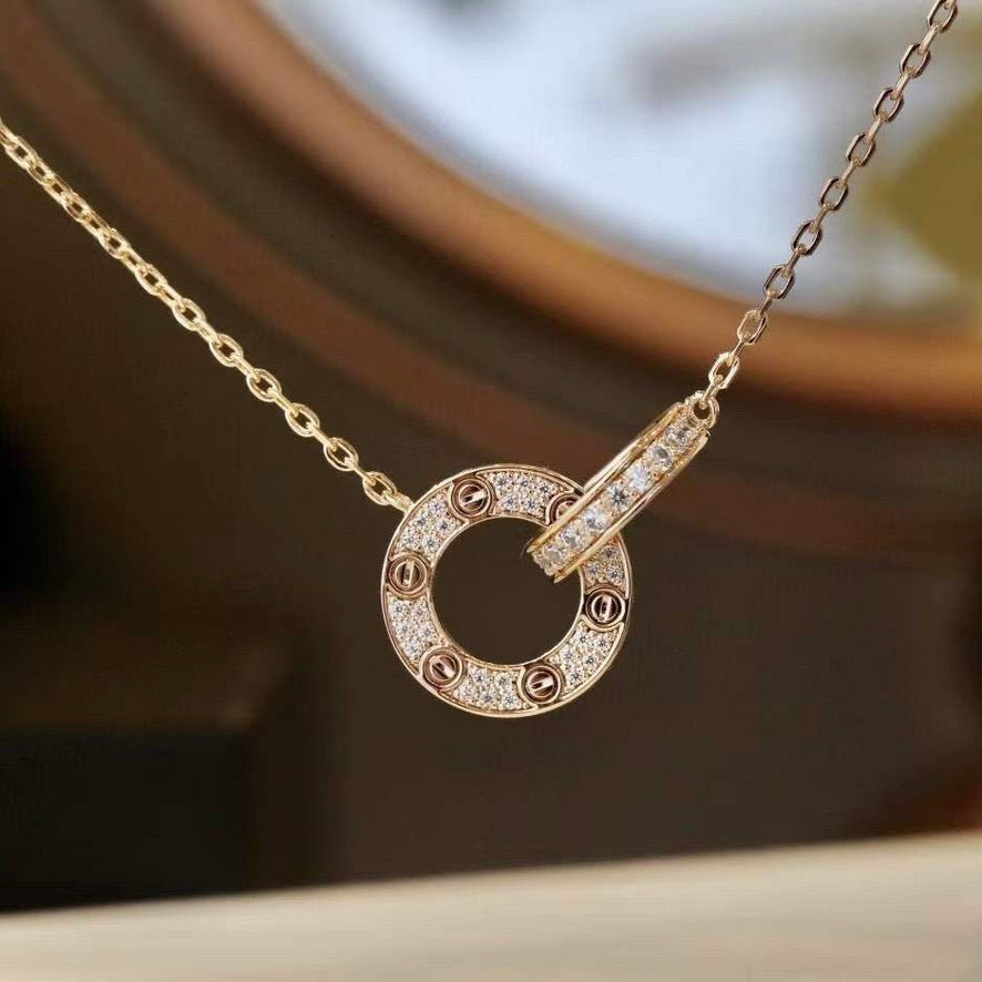 ¡®Lume Jewels¡¯LOVE 7.6MM NECKLACE ROSE GOLD AND SILVER  FULL DIAMOND