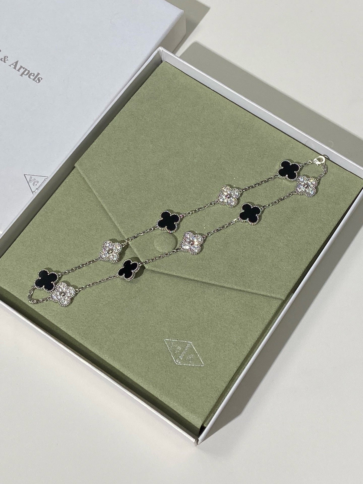 [Lume Jewels] Four-Leaf Clover Ten Elements Panda Diamond Silver Necklace