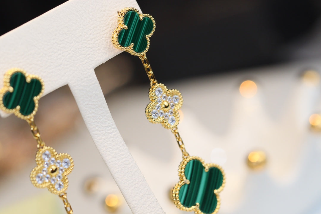 ¡®Lume Jewels¡¯CLOVER EARRINGS GOLD MALACHITE DIAMOND 3 MOTIF