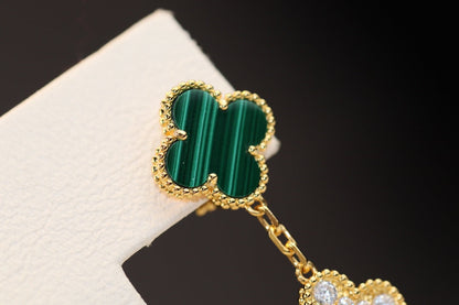 ¡®Lume Jewels¡¯CLOVER EARRINGS GOLD MALACHITE DIAMOND 3 MOTIF
