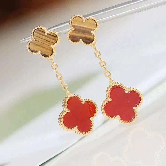 ¡®Lume Jewels¡¯CLOVER  2 MOTIF  TIGER EYE CARNELIAN EARRINGS
