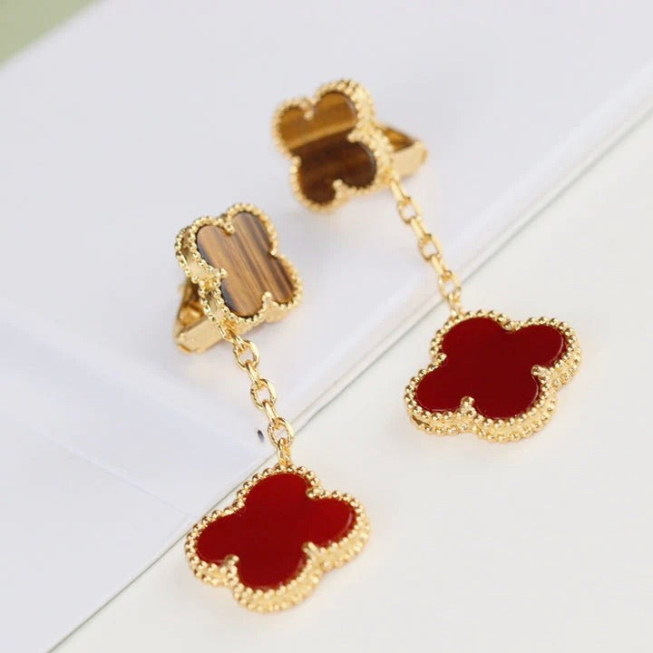 ¡®Lume Jewels¡¯CLOVER  2 MOTIF  TIGER EYE CARNELIAN EARRINGS