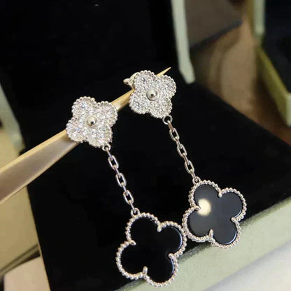 ¡®Lume Jewels¡¯CLOVER 2 MOTIFS  DIAMOND ONYX EARRINGS SILVER