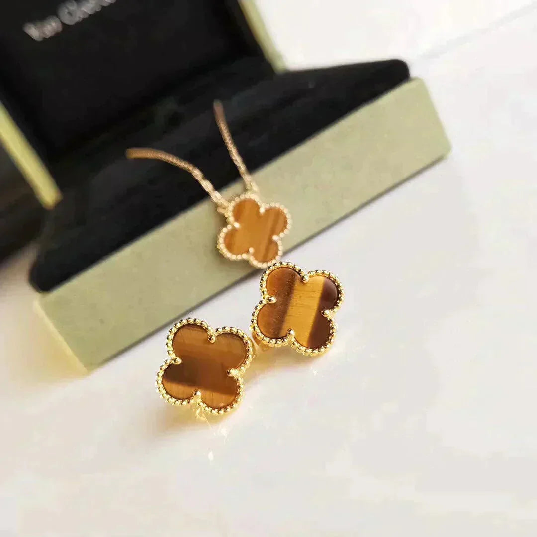 ¡®Lume Jewels¡¯CLOVER MEDIUM 1 MOTIFS TIGER EYE EARRINGS
