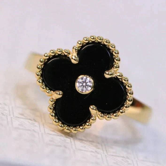 ¡®Lume Jewels¡¯CLOVER ONYX RING GOLD DIAMOND
