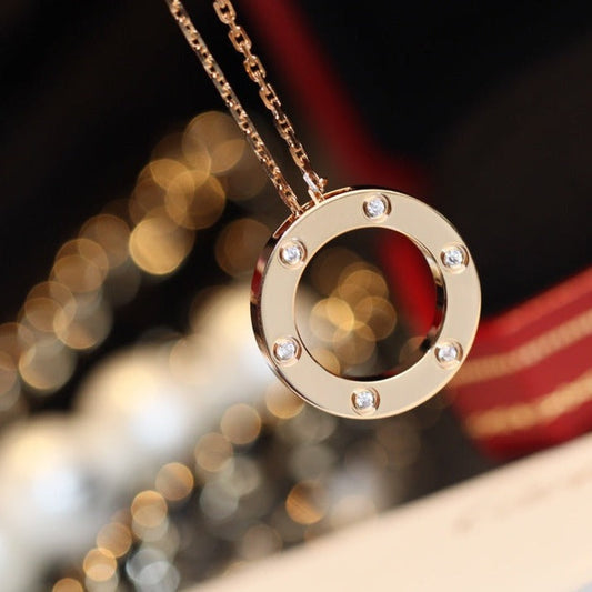 ¡®Lume Jewels¡¯LOVE NECKLACE 16MM 6 DIAMONDS PINK GOLD