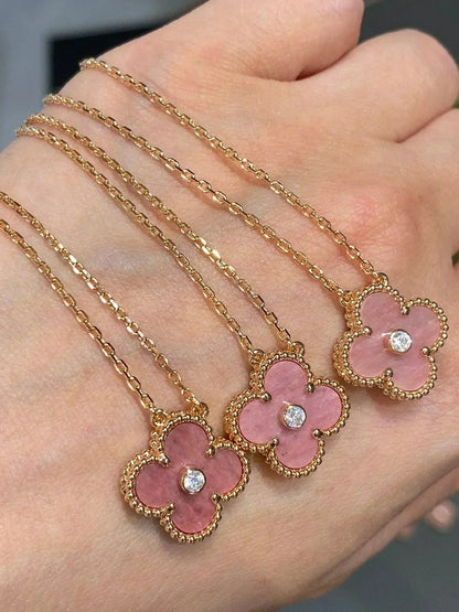 ¡®Lume Jewels¡¯CLOVER 15MM DIAMOND RHODONITE NECKLACE