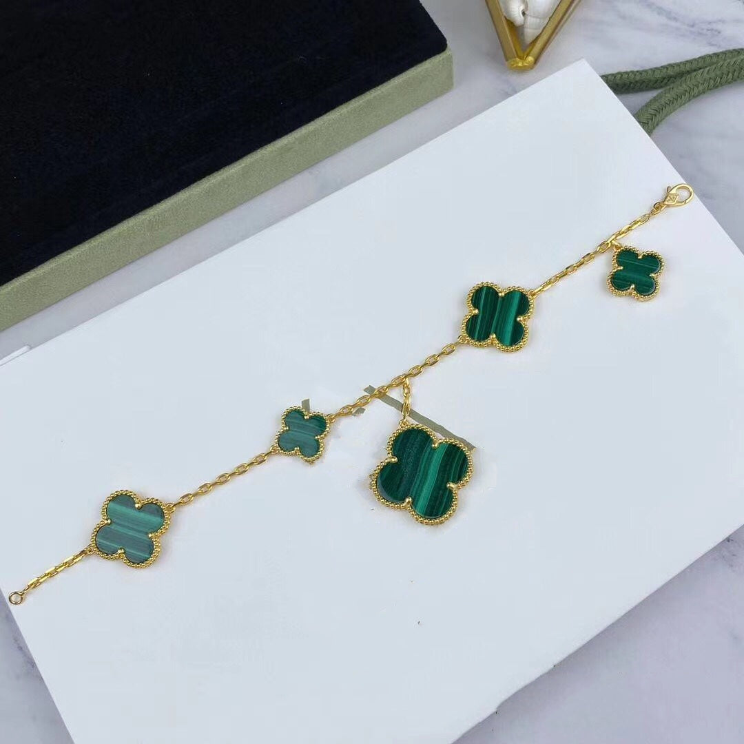¡®Lume Jewels¡¯MAGIC CLOVER MALACHITE GOLD BRACELET 5 MOTIFS