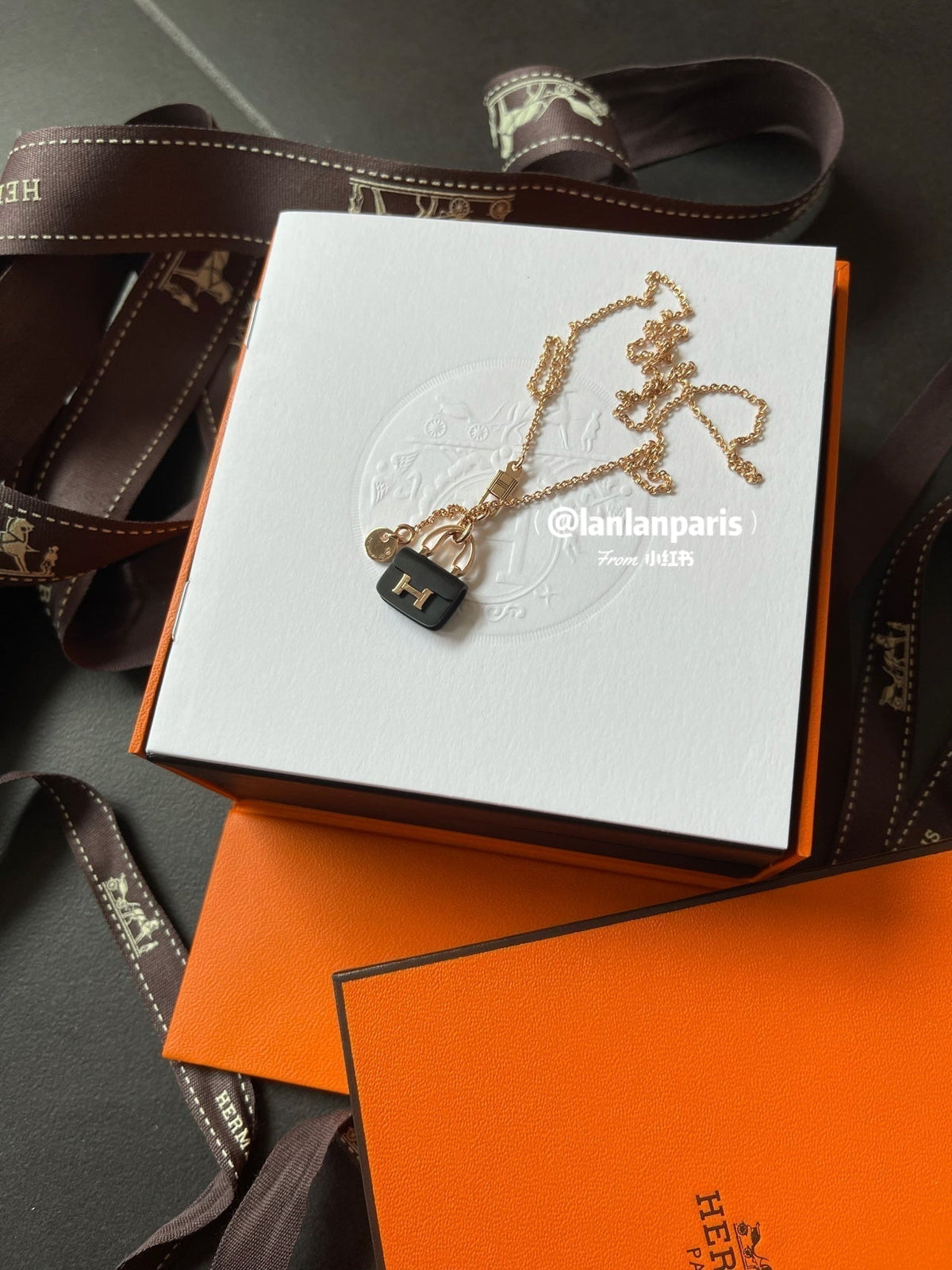 ¡®Lume Jewels¡¯CONSTANCE BLACK PEDANT PINK GOLD NECKLACE