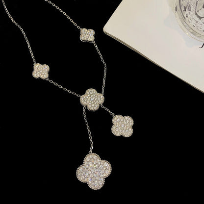 ¡®Lume Jewels¡¯CLOVER 5 MOTIFS SILVER DIAMONDS NECKLACE