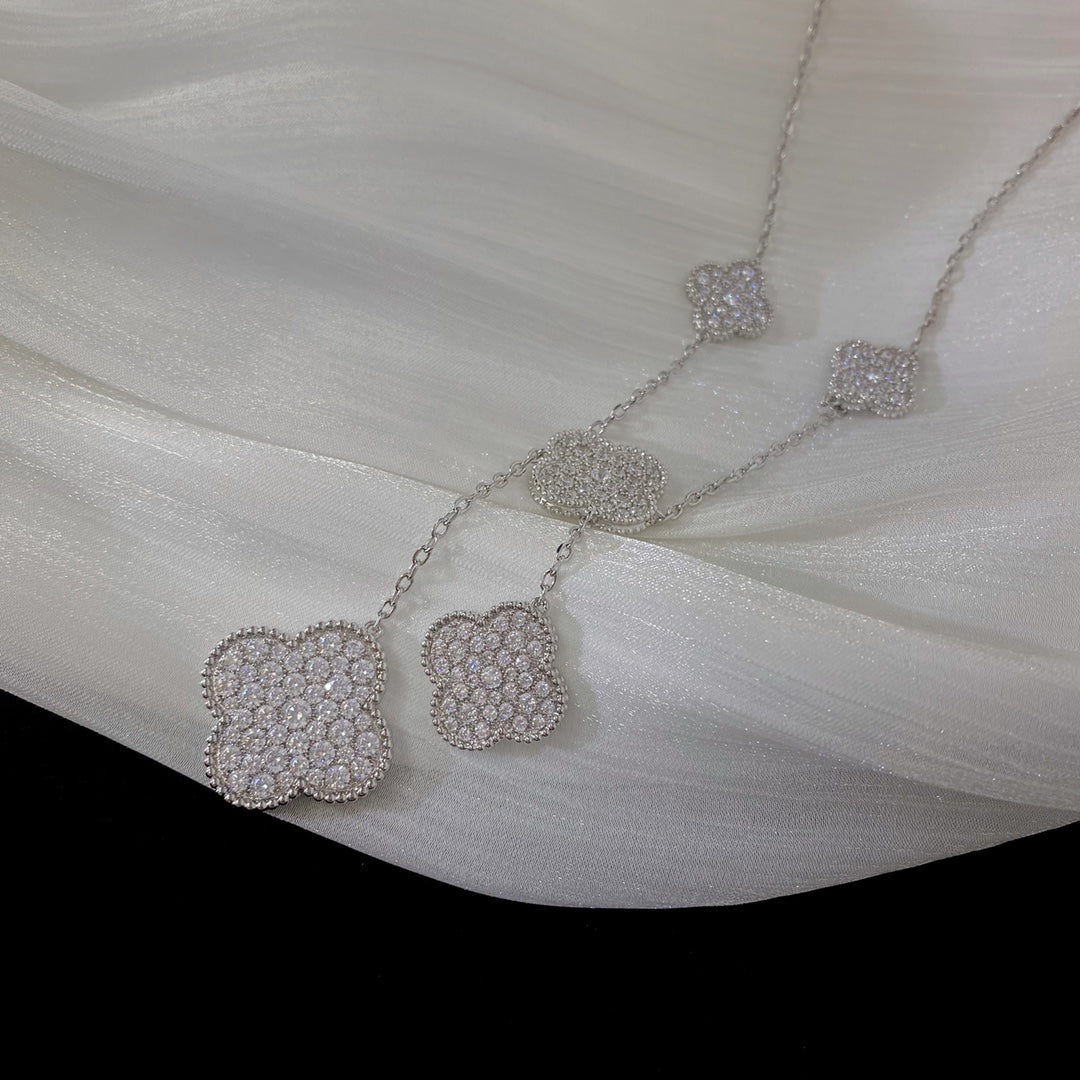 ¡®Lume Jewels¡¯CLOVER 5 MOTIFS SILVER DIAMONDS NECKLACE