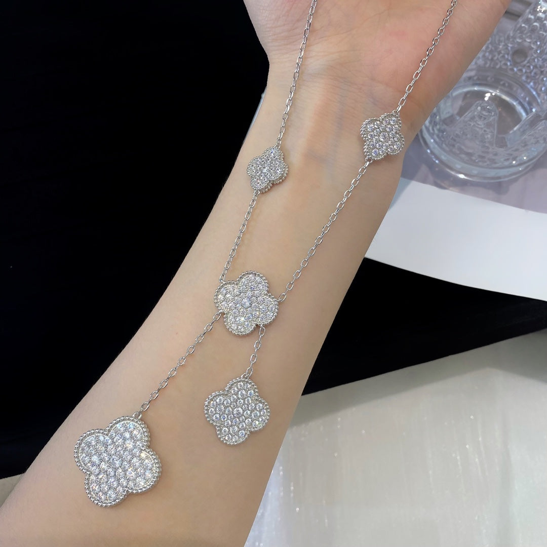¡®Lume Jewels¡¯CLOVER 5 MOTIFS SILVER DIAMONDS NECKLACE