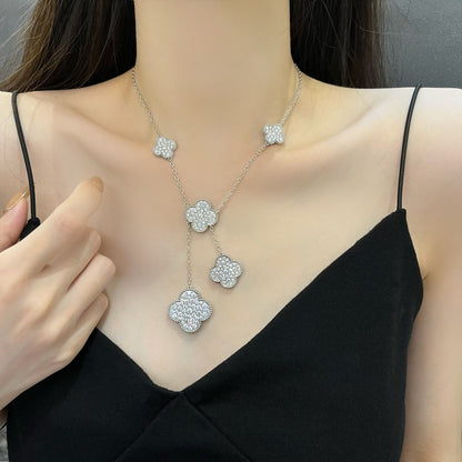 ¡®Lume Jewels¡¯CLOVER 5 MOTIFS SILVER DIAMONDS NECKLACE