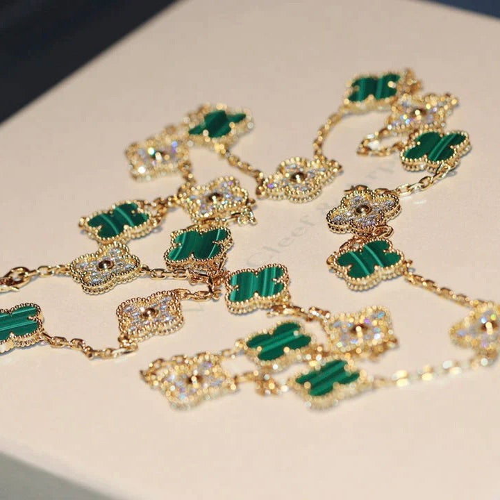 ¡®Lume Jewels¡¯CLOVER 20 MOTIFS MALACHITE DIAMOND NECKLACE