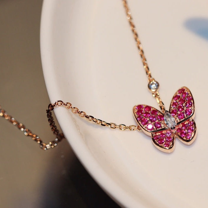 ¡®Lume Jewels¡¯BUTTERFLY RED DIAMOND ROSE GOLD NECKLACE