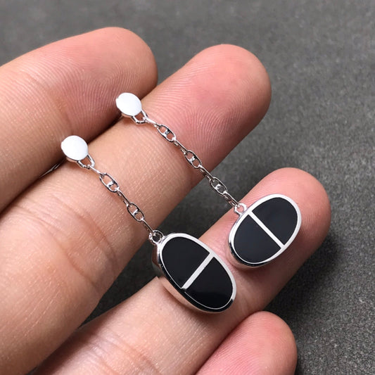 ¡®Lume Jewels¡¯CHAINE VERSO BLACK CERAMIC SILVER EARRINGS