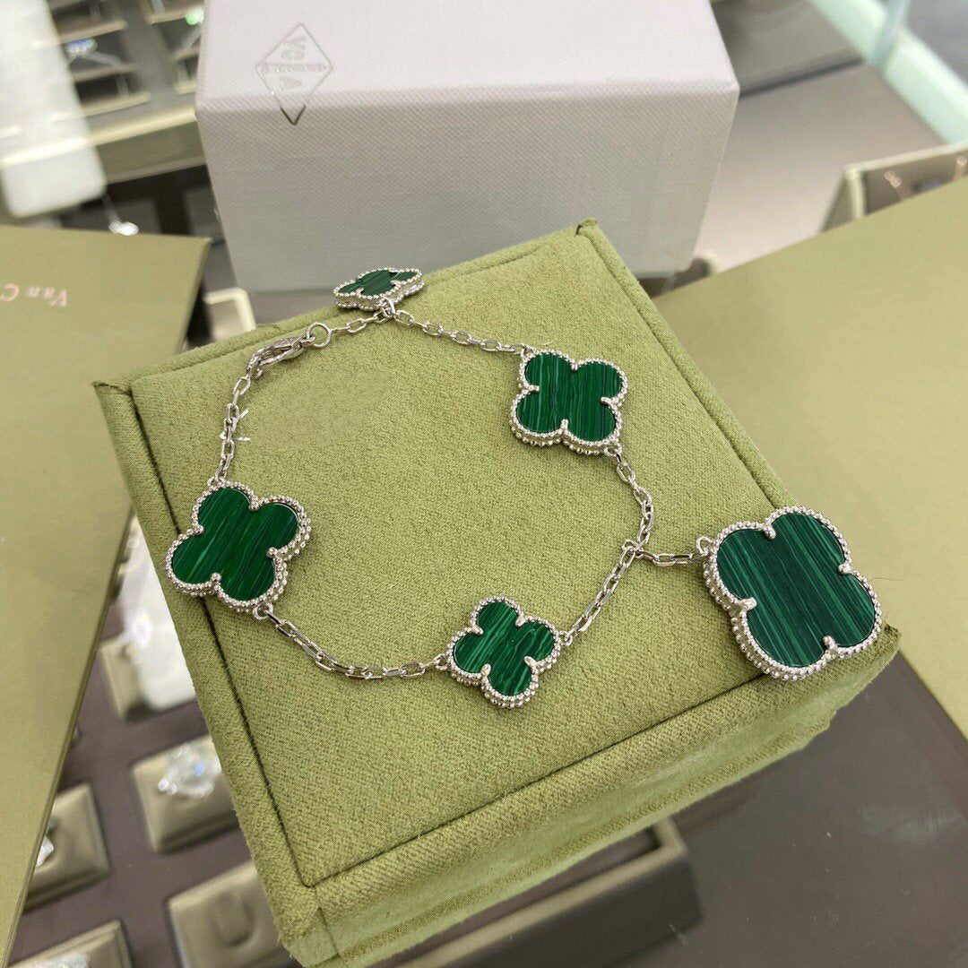 ¡®Lume Jewels¡¯CLOVER 5 MOTIFS SIVLER MALACHITE BRACELET