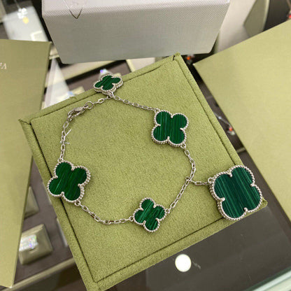 ¡®Lume Jewels¡¯CLOVER 5 MOTIFS SIVLER MALACHITE BRACELET