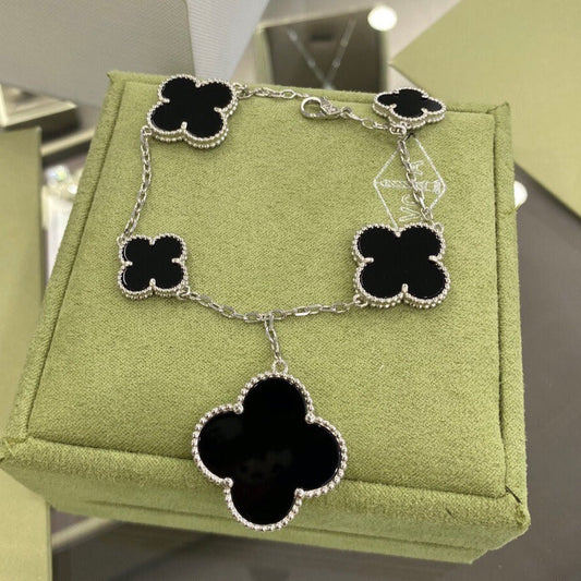 ¡®Lume Jewels¡¯CLOVER 5 MOTIFS SIVLER ONYX BRACELET