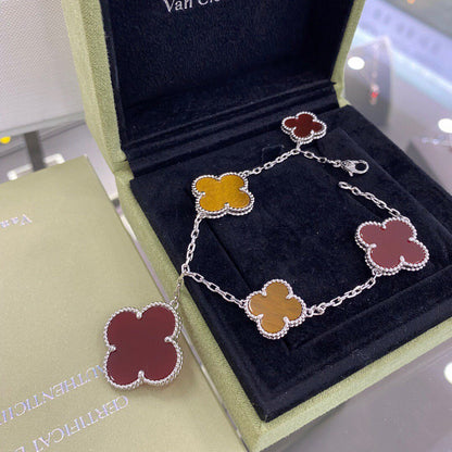 ¡®Lume Jewels¡¯CLOVER 5 MOTIFS SIVLER CARNELIAN TIGER EYE BRACELET