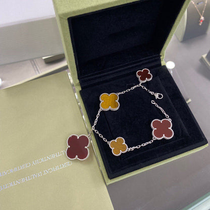 ¡®Lume Jewels¡¯CLOVER 5 MOTIFS SIVLER CARNELIAN TIGER EYE BRACELET