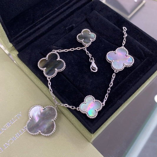 ¡®Lume Jewels¡¯CLOVER 5 MOTIFS SIVLER DARK MOP BRACELET