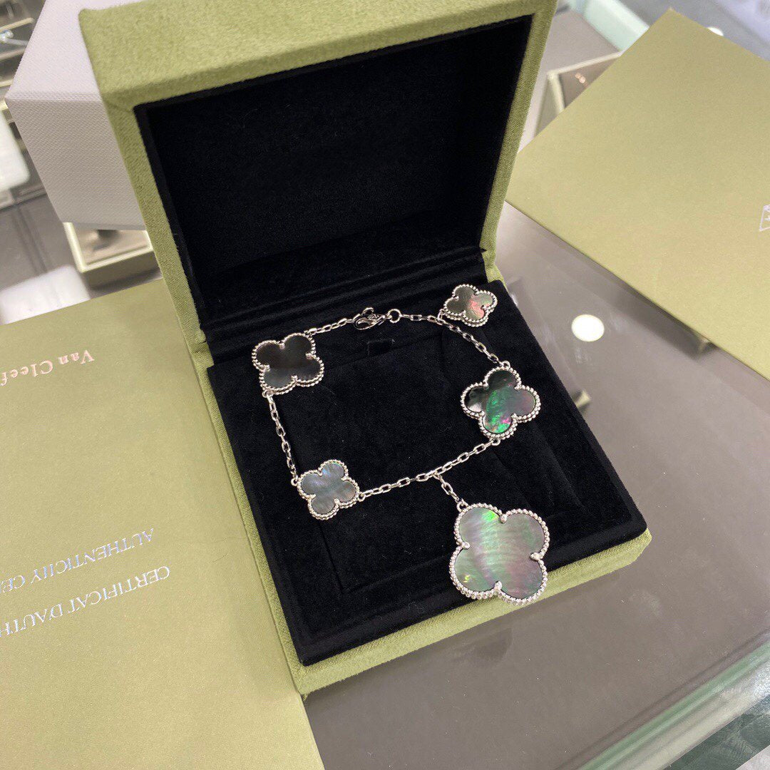 ¡®Lume Jewels¡¯CLOVER 5 MOTIFS SIVLER DARK MOP BRACELET