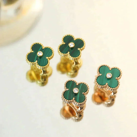 ¡®Lume Jewels¡¯CLOVER MEDIUM 1 MOTIFS MALACHITE DIAMOND EARRINGS