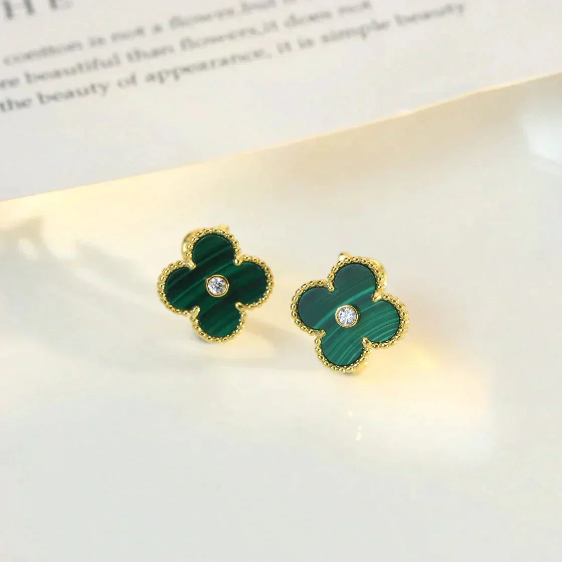 ¡®Lume Jewels¡¯CLOVER MEDIUM 1 MOTIFS MALACHITE DIAMOND EARRINGS