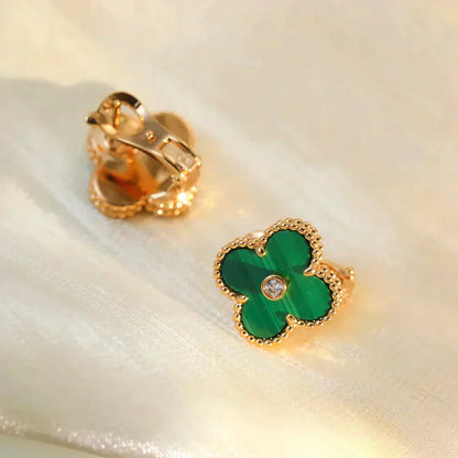 ¡®Lume Jewels¡¯CLOVER MEDIUM 1 MOTIFS MALACHITE DIAMOND EARRINGS