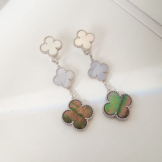 ¡®Lume Jewels¡¯CLOVER 3 MOTIFS CHALCEDONY DARK MOP SILVER EARRINGS