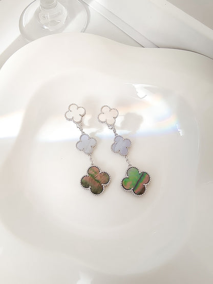 ¡®Lume Jewels¡¯CLOVER 3 MOTIFS CHALCEDONY DARK MOP SILVER EARRINGS