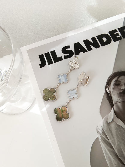 ¡®Lume Jewels¡¯CLOVER 3 MOTIFS CHALCEDONY DARK MOP SILVER EARRINGS
