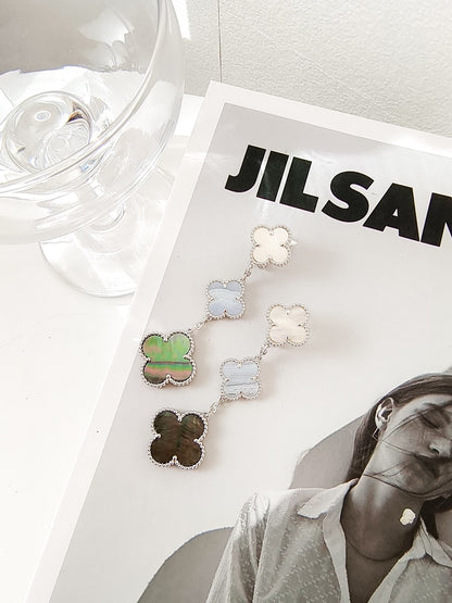 ¡®Lume Jewels¡¯CLOVER 3 MOTIFS CHALCEDONY DARK MOP SILVER EARRINGS