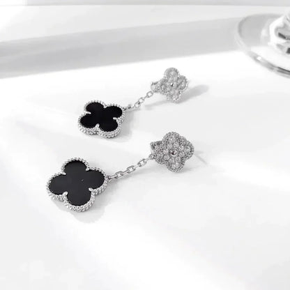 ¡®Lume Jewels¡¯CLOVER 2 MOTIFS  DIAMOND ONYX EARRINGS SILVER