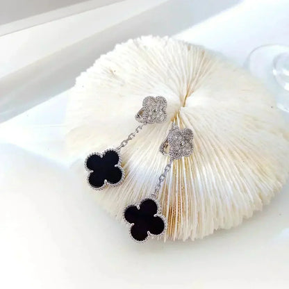 ¡®Lume Jewels¡¯CLOVER 2 MOTIFS  DIAMOND ONYX EARRINGS SILVER