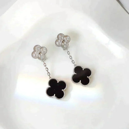 ¡®Lume Jewels¡¯CLOVER 2 MOTIFS  DIAMOND ONYX EARRINGS SILVER