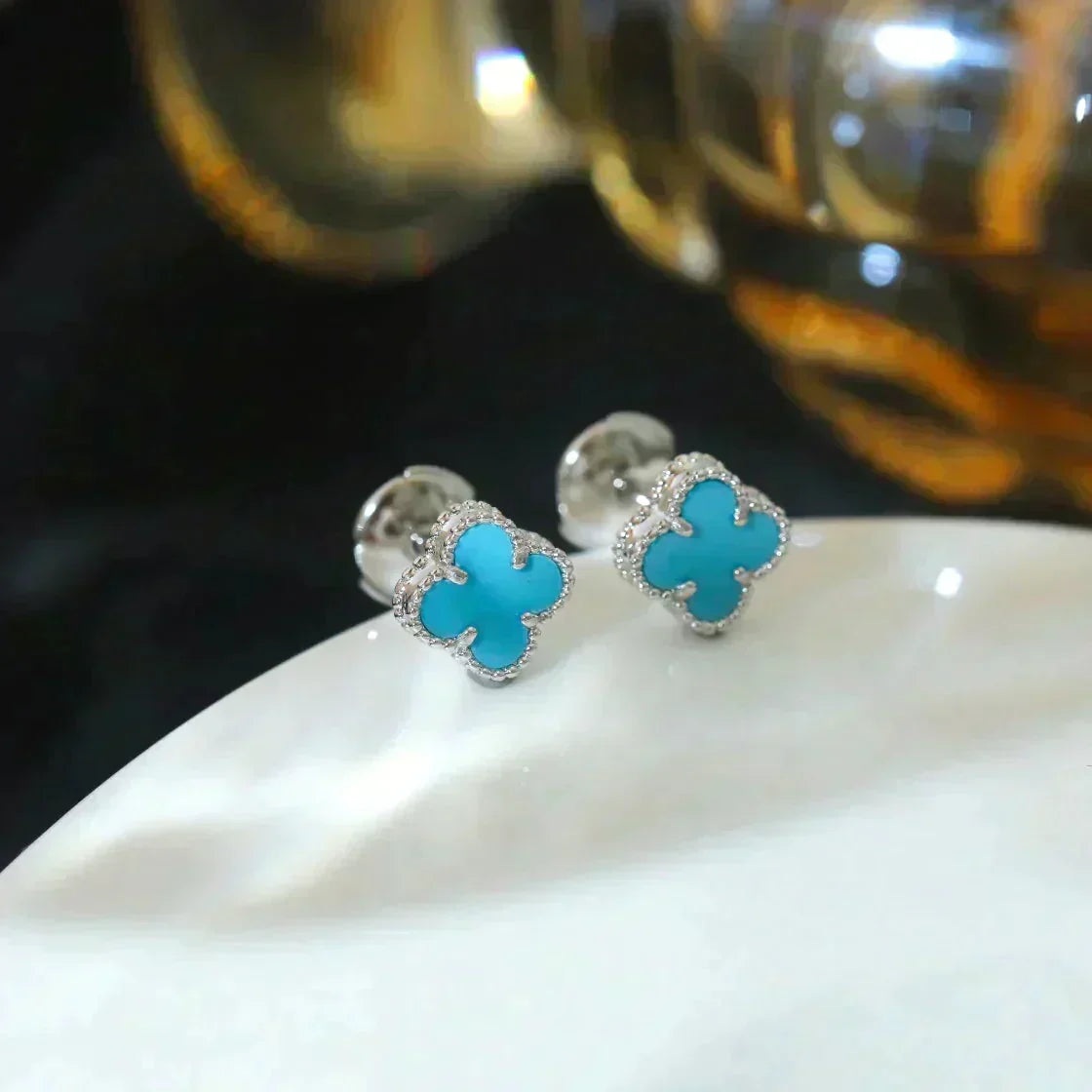 ¡®Lume Jewels¡¯CLOVER MINI 9.5MM ONYX STUD EARRINGS SILVER
