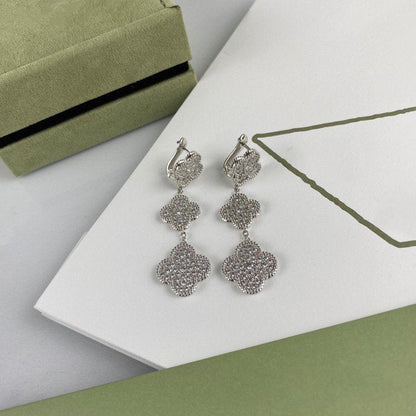 ¡®Lume Jewels¡¯CLOVER 3 MOTIF DIAMOND SILVER DROP EARRINGS