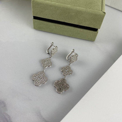 ¡®Lume Jewels¡¯CLOVER 3 MOTIF DIAMOND SILVER DROP EARRINGS