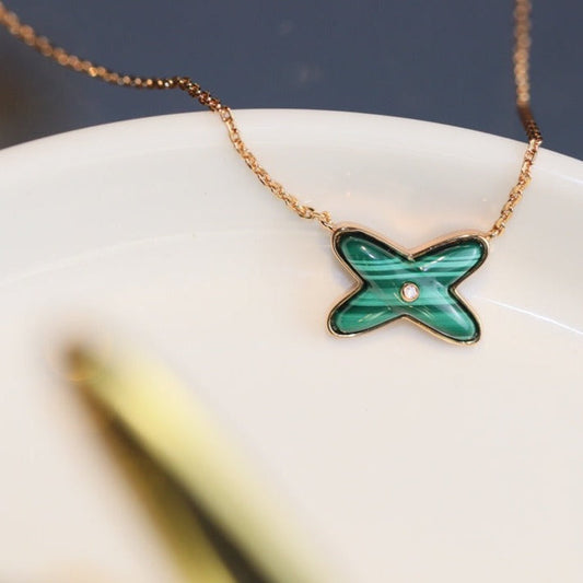 ¡®Lume Jewels¡¯JEUX MALACHITE 1 DIAMOND PINK GOLD NECKLACE