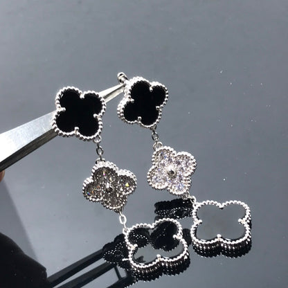 ¡®Lume Jewels¡¯CLOVER 3 MOTIF DIAMOND ONYX SILVER EARRINGS