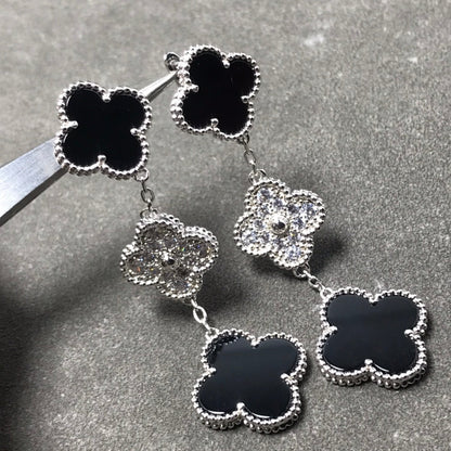 ¡®Lume Jewels¡¯CLOVER 3 MOTIF DIAMOND ONYX SILVER EARRINGS