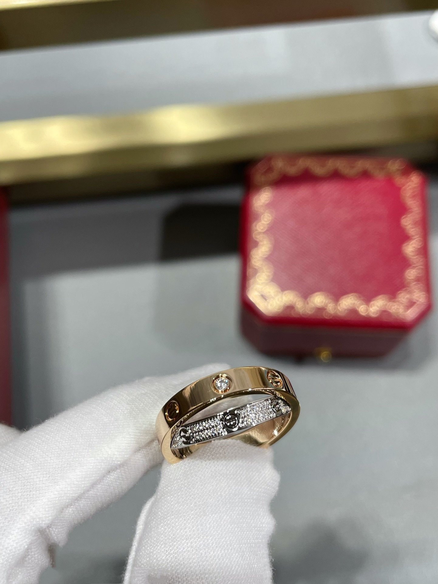 ¡®Lume Jewels¡¯LOVE PINK GOLD SILVER DIAMOND DOUBLE RING