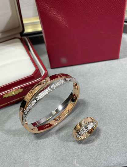 ¡®Lume Jewels¡¯LOVE PINK GOLD SILVER DIAMOND DOUBLE RING